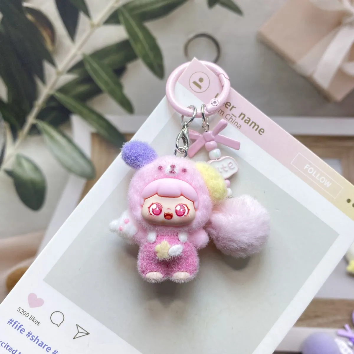 Flocked Cute Little Puppy "Sweetie" Keychain – Adorable Beaded Plush Figure Charm, Trendy Creative Chaowan Pendant for Phones, Bags & Backpacks